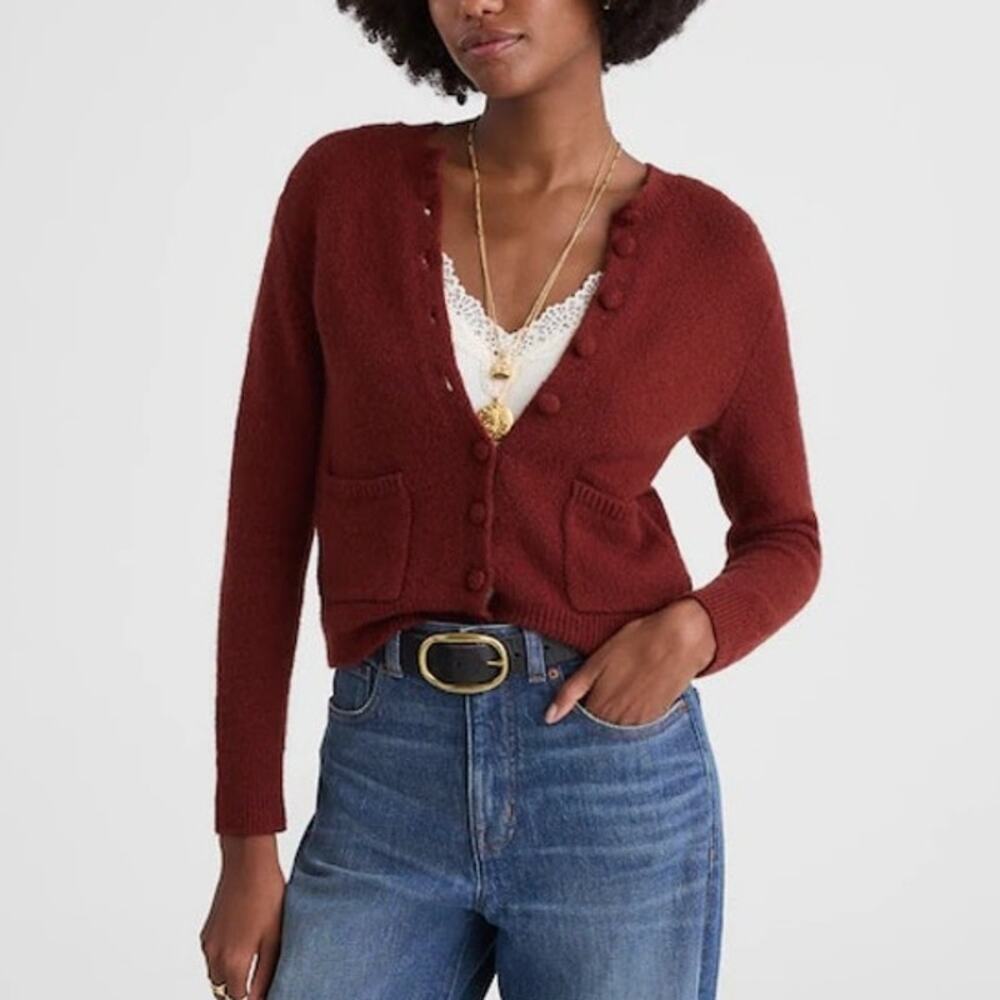 Madewell Patch Pocket Cotton Blend Cardigan Deep Rust Size XS NWT